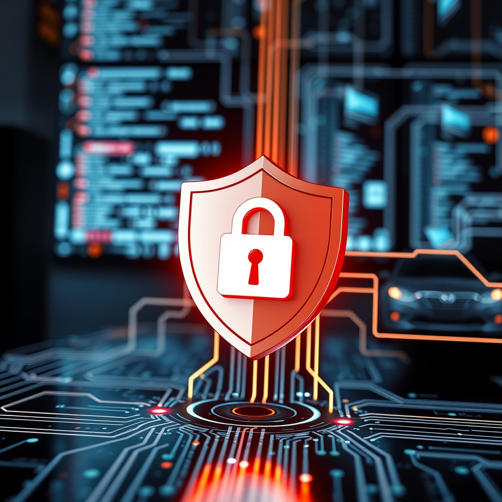 Digital shield and lock representing cybersecurity protection