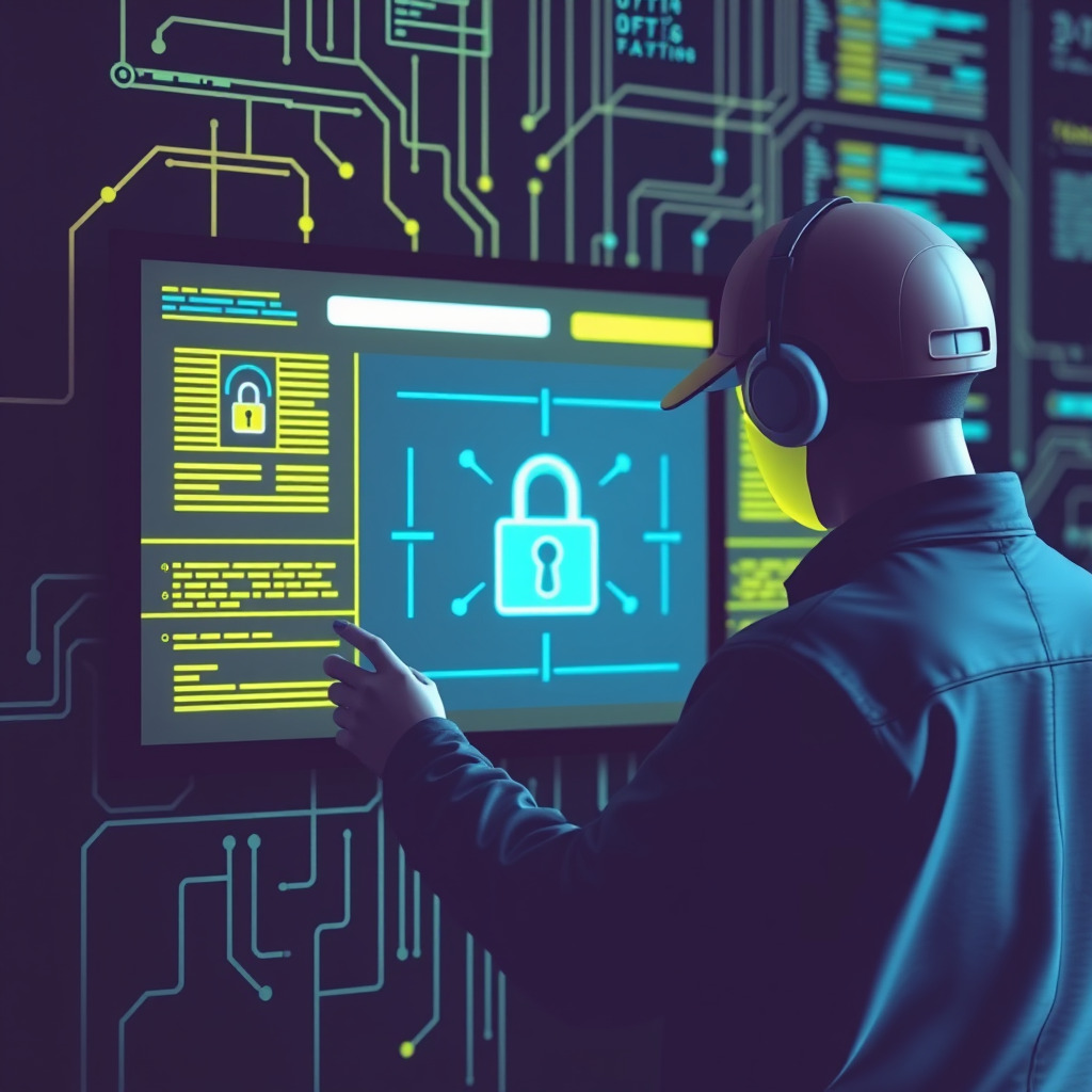 Security professional assessing technology